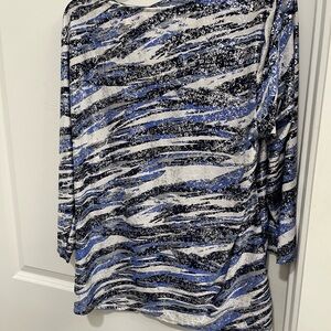 Elegant Blue and Black Patterned Women's Blouse
